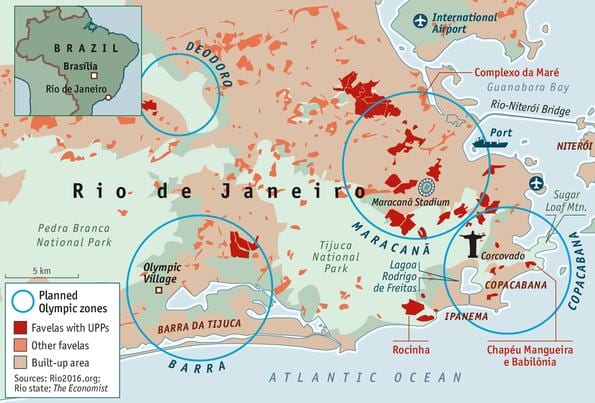 favelas v Rio de Janeiru zemljevid