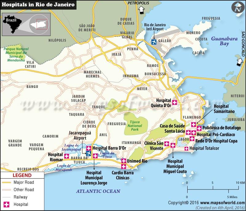 Rio de Janeiru bolnišnici zemljevid