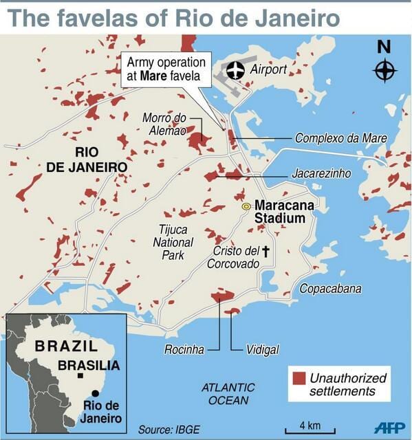 favela zemljevid Rio de Janeiru