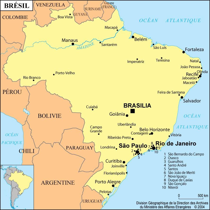 zemljevid brazilija, ki prikazuje Rio de Janeiru