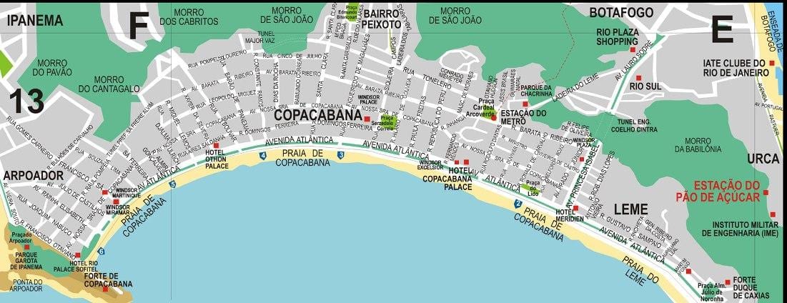 copacabana Rio de Janeiru zemljevid