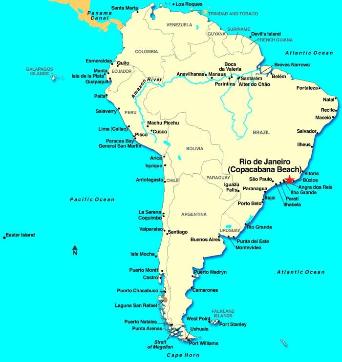 Rio de Janeiru zemljevid južne amerike