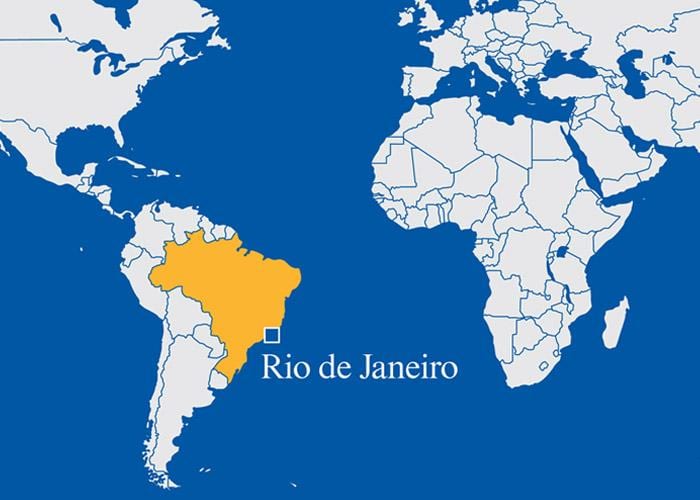 svetovni zemljevid, ki prikazuje Rio de Janeiru