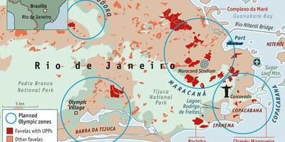Favelas v Rio de Janeiru zemljevid