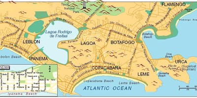 Zemljevid plažah v Rio de Janeiru