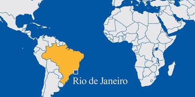 Svetovni zemljevid, ki prikazuje Rio de Janeiru